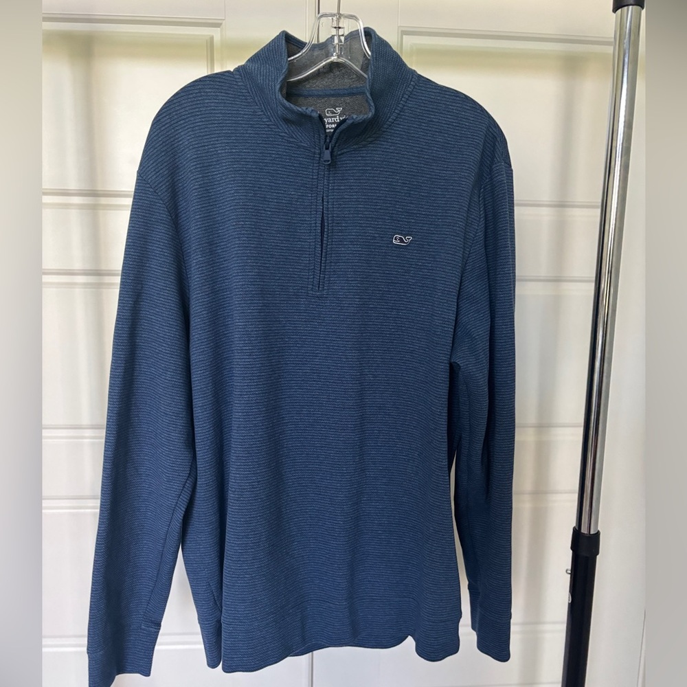 Vineyard Vines Men's Saltwater Quarter zip performance wear in Deep Bay.